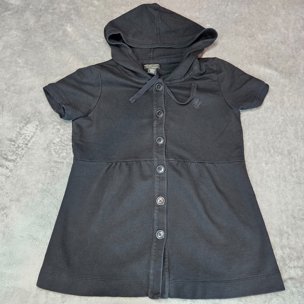 POLO RALPH LAUREN Swim Suit Cover Up Beach Hoodie Black Label Youth Medium Black